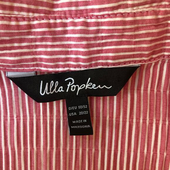 Ulla Popken Red White Seersucker Stripe Button Front Longline Tunic Top 20/22 2X - Picture 6 of 10